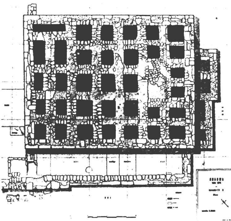 Plan du monument aux alvéoles à Shabwa (Yémen) dressé par Philippe Gouin en 1975, copyright archives Ph. Gouin.